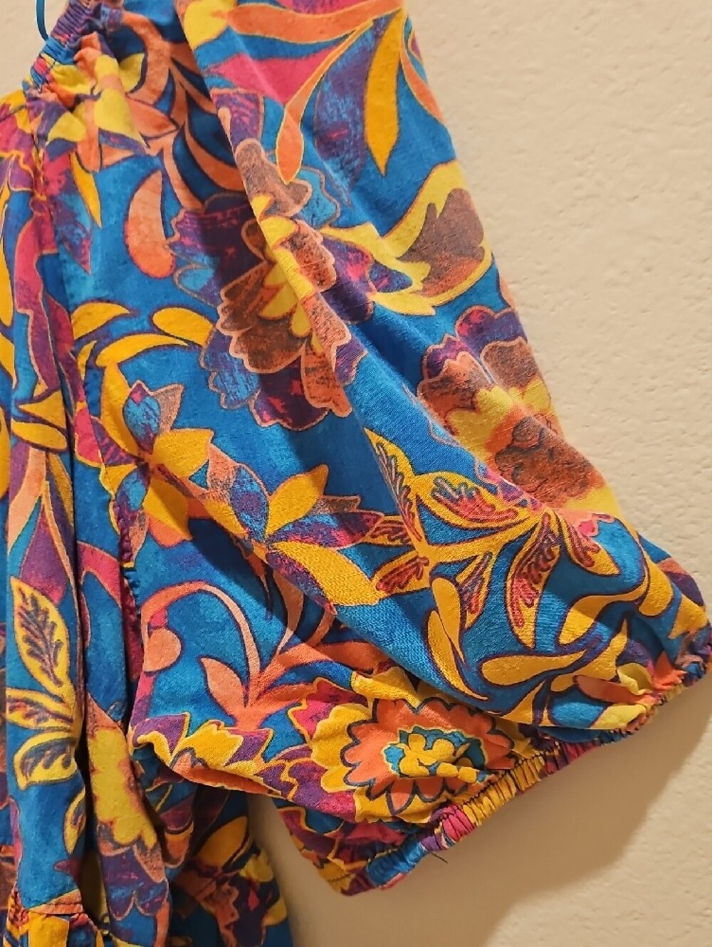 Terra & Sky Blue Floral Peasant Blouse with Yellow Accents - Picture 2 of 4